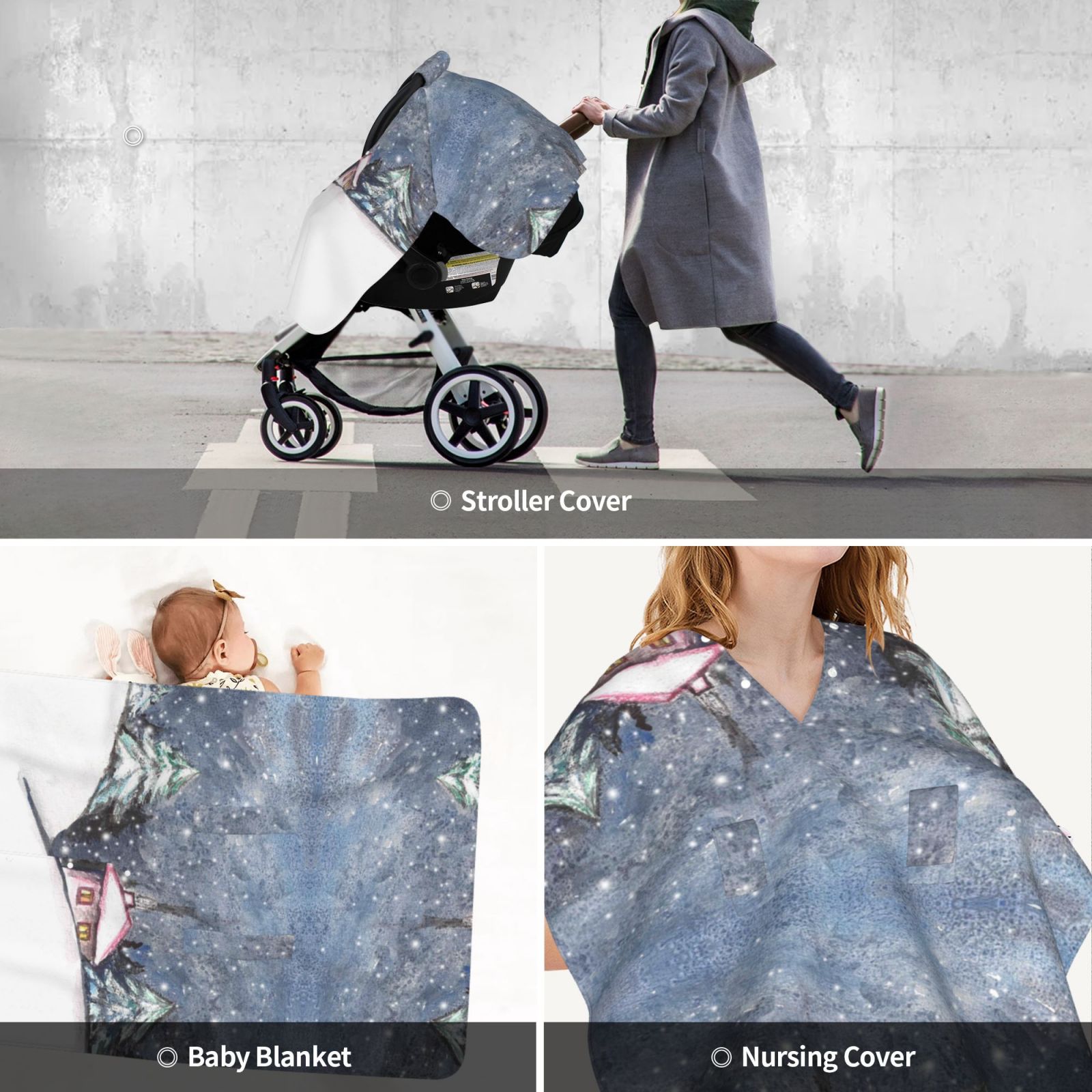 Car Seat Cover Baby - Watercolor Winter Landscape Breathable Infant Car Seat Cover for Baby Carseat, Lightweight Comfort Baby Essentials Must Haves Newborn Stuff for Girl Boy