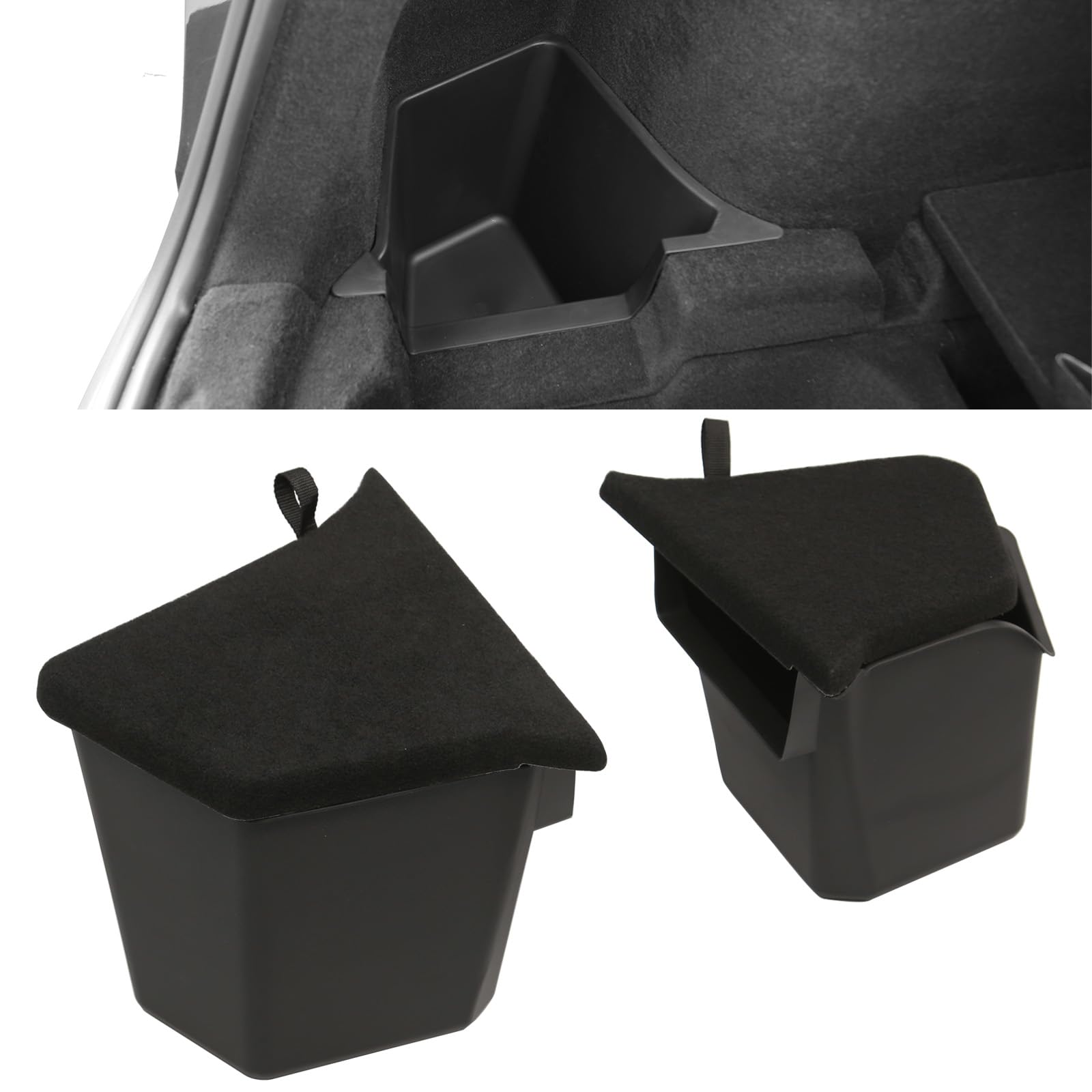 GUANGHUI Trunk Storage Bins for Tesla Model Y Juniper 2025+ Side Trunk Organizers with Carpeted Lids