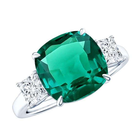 Rosec Jewels Certified Lab Grown Emerald Engagement Ring (4 Carat, Cushion Cut, AAAA Grade) - Emerald Moissanite Ring, 925 Sterling Silver, US 4.00