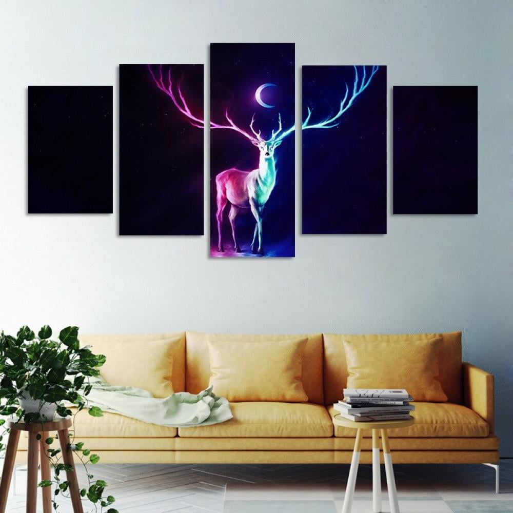 5PCS Modern Art Oil Paintings Canvas Print Wall Unframed Pictures Small Deer 
