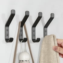 NIFFGAFF Hook Wall Hanging Hanger: 4 Packs, Heavy Duty Black Metal Stainless Steel Hooks for Coats, Hats, Towels, Clothes - Screw-In Mount for Bathroom, Door, Outdoor, Plant Holder