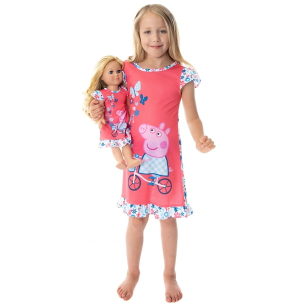 Peppa Pig Toddler Girls Pajamas Nightgown With Matching Doll Gown Set