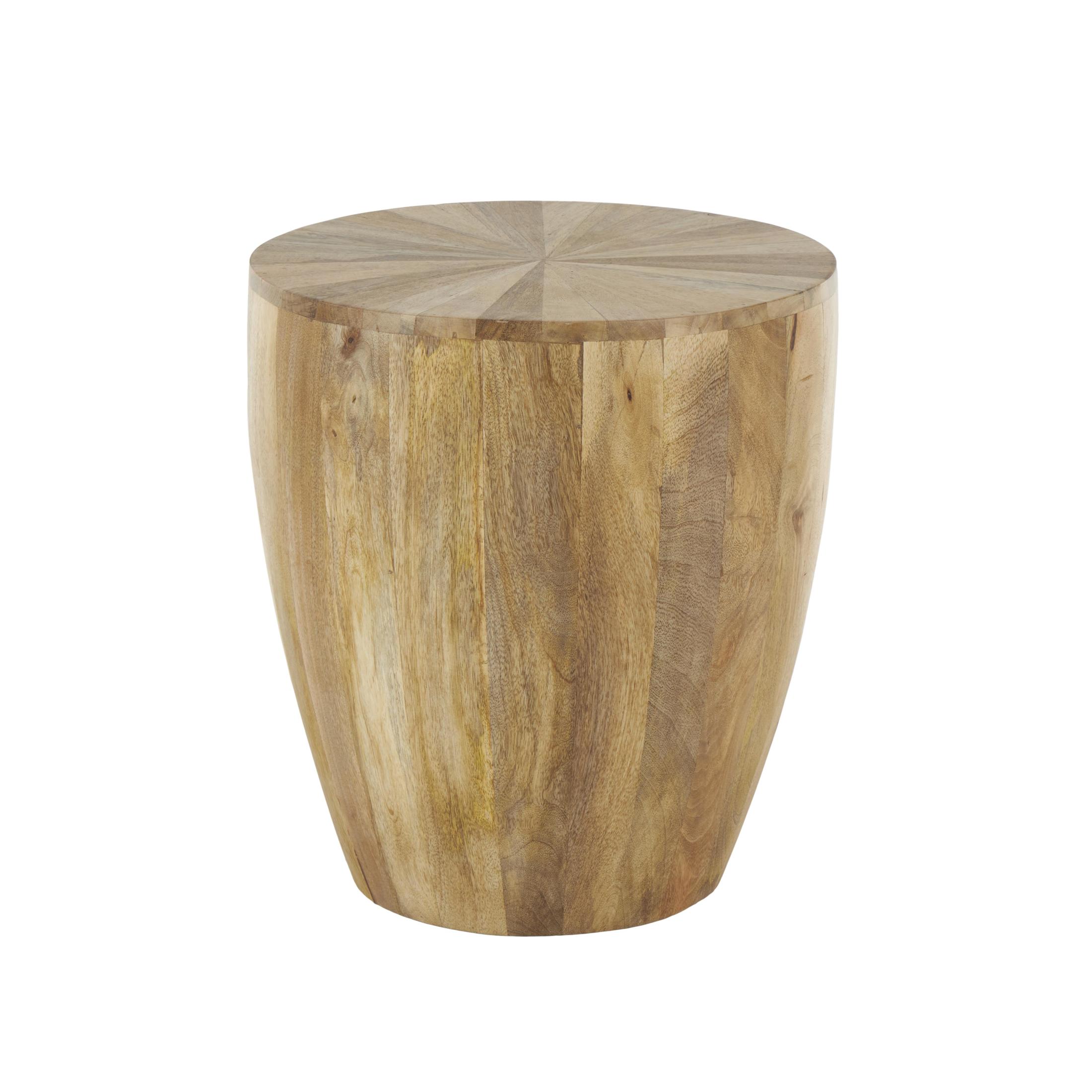DecMode 18" x 20" Brown Mango Wood Handmade Drum Accent Table, 1-Piece