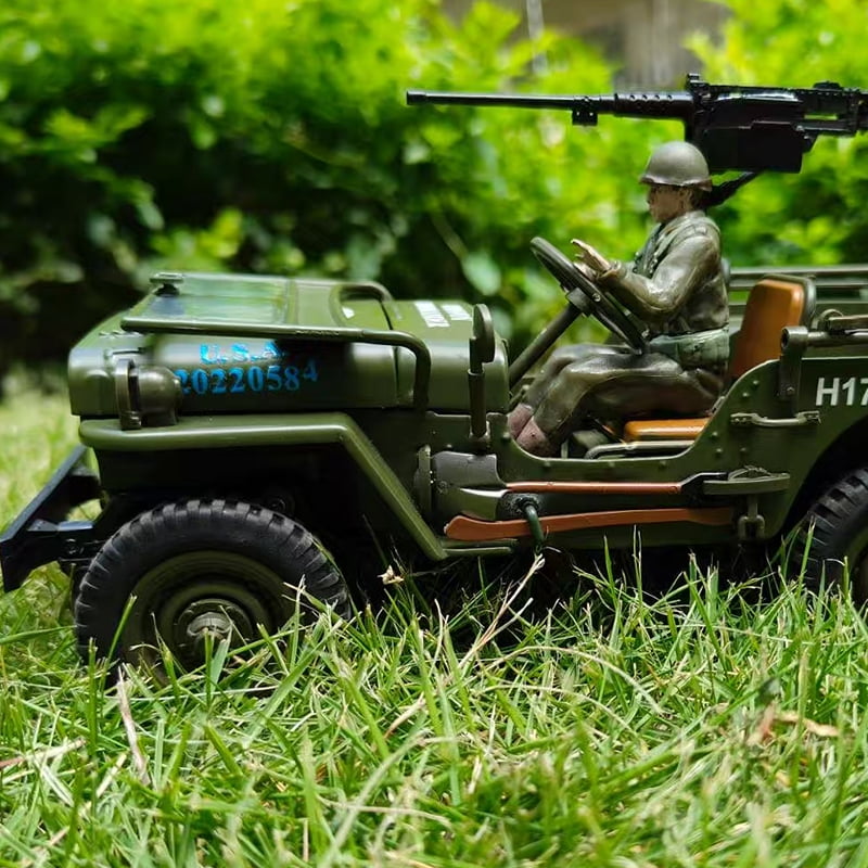 1/16 Scale Military-Style RC Car, 2.4GHz Alloy Off-Road RC Climbing Car with LED Lights & Soldier Figure, 1O+KM/H Military Willys Jeep Model for Enthusiasts
