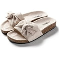 thumbnail image 1 of Roxoni Women Comfort Sandals Ribbon Bow Top EVA Flat Slides Footbed Suede with Arch Support Non-Slip, 1 of 5