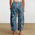 thumbnail image 4 of kaondbfi Women's Print Cropped Pants High Waist Button Fly Casual Loose () Fabric Baggy Trousers with Pockets for Summer, 4 of 6