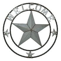 Large 24"D Rustic Western Lone Star Welcome Galvanized Metal Wall Circle Sign