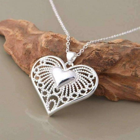 Filigree 925 Silver Pendant - ON SALE - Bursting With Love Filigree Heart Necklace Silver