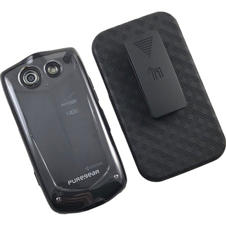 Phone Cases For Verizon Kyocera Clear Transparent Hard Case Cover + Nakedcellphone Black Belt Clip Holster for Verizon Kyocera Brigadier E6782 ()
