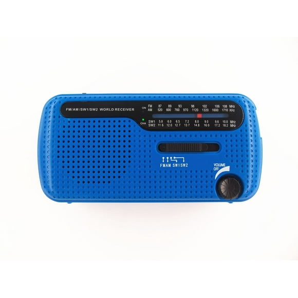 Radio AM/FM, radio solar de manivela con linterna LED y cargador de teléfono de emergencia (azul)