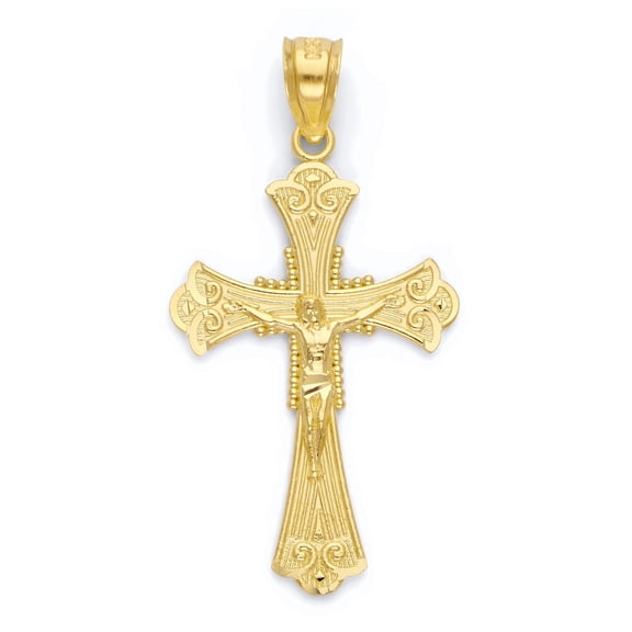 Solid 14k Gold Crucifix Necklace for Men - Religious Cross Pendant