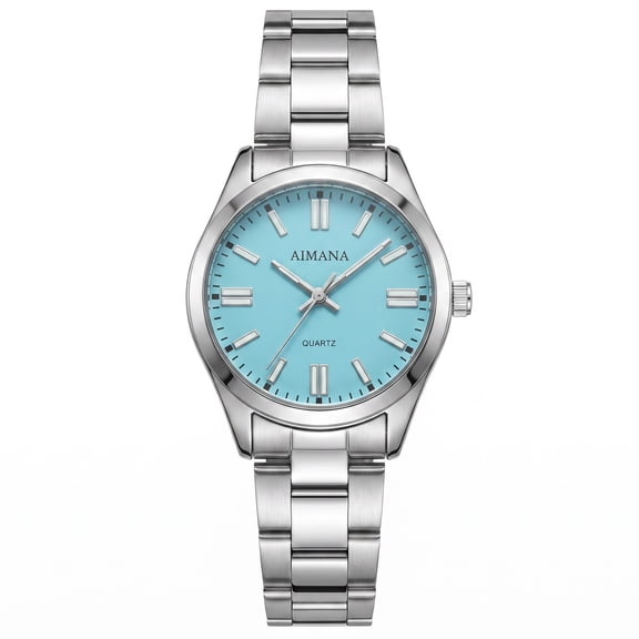 VORSEL Women's Quartz Watch, Turquoise Blue Dial Silver Stainless Steel Band 32mm