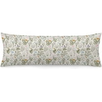 Spring Floral Body Pillow Cover Vintage Garden Plants with Herbs Flowers Botanical Sage Green Leaves Long Pillowcase with Zipper Decorative Soft Large Bedding Pillow Cases for Couch,Home Gifts 20"x54"