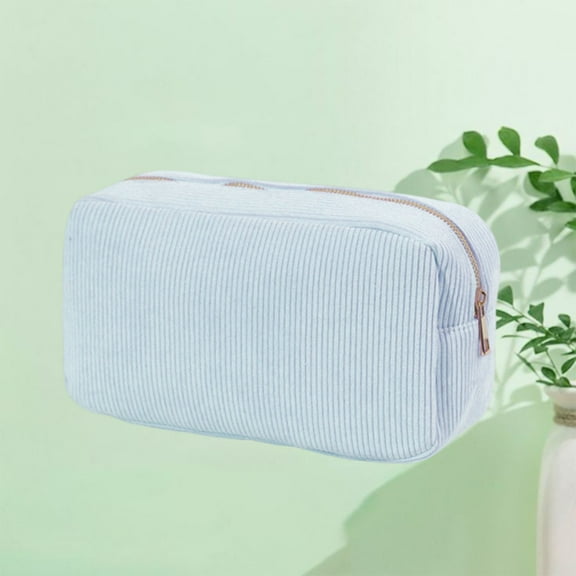 breaise Makeup Bag Travel Cosmetic Bag for Women Soft Toiletry Bag Aesthetic Makeup Organizer Portable Large Zipper Pouch for Skincare Beauty Accessories Brushes Stripe