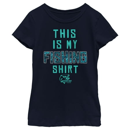 Girl s Mossy Oak This Is My Fishing Shirt Aqua Logo Graphic Tee Navy Blue Small