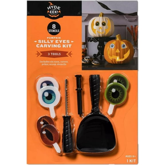 Hyde & Eek! Pumpkin Silly Eyes Carving Kit - 8 Stencils, 3 Tools - 1 Kit