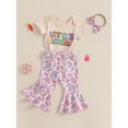 thumbnail image 5 of Baby Toddler Girls Easter Outfits 3 6 12 18 Months Long Sleeve Romper + Flare Pants + Bow Headband Set Infant Clothes, 5 of 9