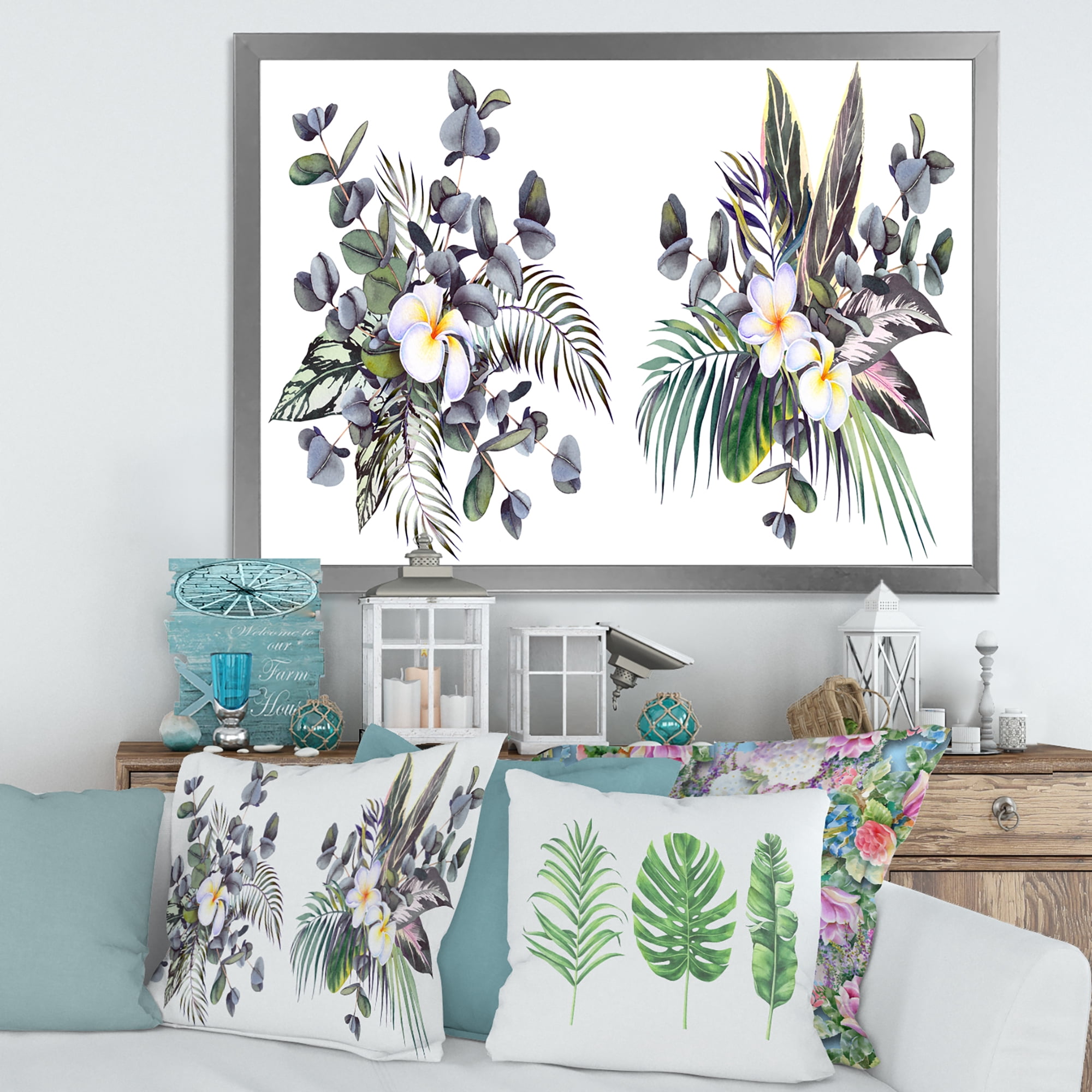 Designart 'Plumeria Frangipani Flowers With Tropical Bouquets' Traditional Framed Art Print