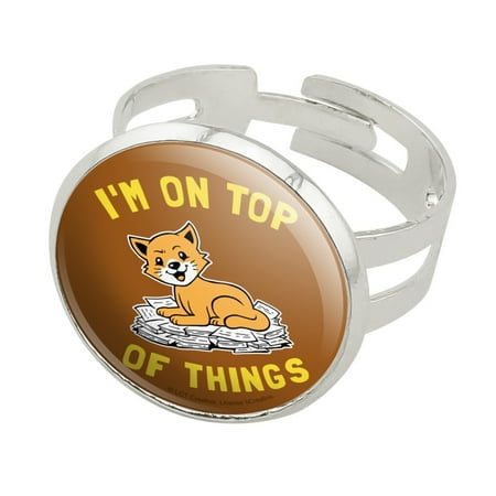 I'm On Top of Things Cat Funny Humor Silver Plated Adjustable Novelty Ring