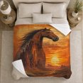 thumbnail image 4 of Western Horse Head Sunset Landscape, Rustic Farmhouse Horse Scene, Warm Flannel Blanket for Ranch House and Living Room, Horse Lovers Housewarming Gift, Rustic Home Decor, 4 of 7