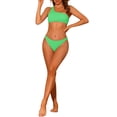 thumbnail image 2 of Conjuntos de Bikini de Una Sola Manga para Mujeres, 2 Piezas, Parte Inferior Triangular Asimétrica, Trajes de Baño Deportivos, Verde Medio, 2 of 5