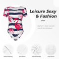 thumbnail image 6 of Daiia Pink Flamingos print Women's Crew Neck Short Sleeve Bodysuit Fashion Tops Fit Casual Basic Extender Bodysuit-XX-Large, 6 of 9