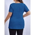 thumbnail image 4 of Womens Plus Size Tops Casual V Neck Short Sleeve Shirts Split Hem Blouses Summer Blue 4XL, 4 of 6