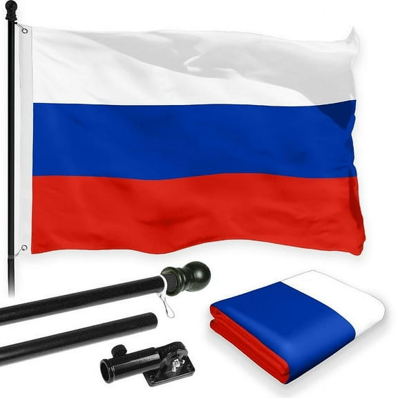 G128 Combo Pack: 6 Feet Tangle Free Spinning Flagpole (Black) Russia Russian Flag 3x5 ft Printed 150D Brass Grommets (Flag Included) Aluminum Flag Pole