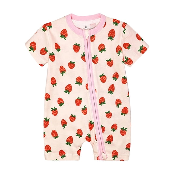Baby Boy Rompers Playful Cartoon Short Sleeve Crew Neck Boys Front Zip Short Romper Summer Casual Daily Outfit