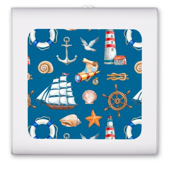 Plug in Dimmable LED Night Light with Dusk to Dawn Auto Sensor, Adjustable Brightness, Warm Light, Auto On/Off Nightlight for Bathroom, Hallway, Nursery, Bedrooms - Nautical Seamless