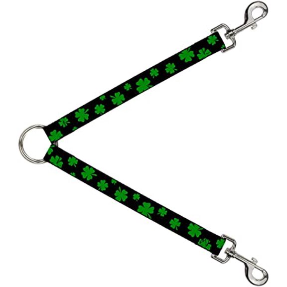 Dog Leash Splitter St Pats Clovers Scattered2 Black Green 1 Foot Long 1 Inch Wide