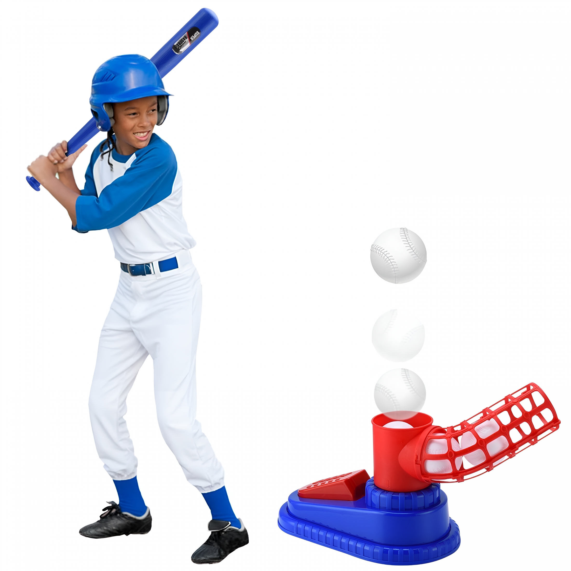 BESTSKY Kids T-Ball Set,Baseball Pitching Machine with Youth Bat,6 Baseballs,Boys + Girls Baseball Toy