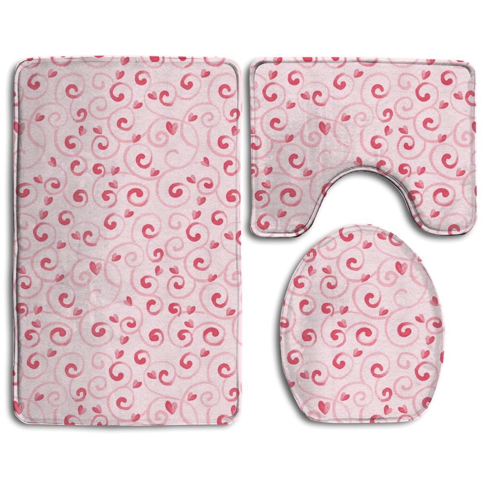 GOHAO Cute Valentines Day Pink Trendy 3 Piece Bathroom Rugs Set Bath