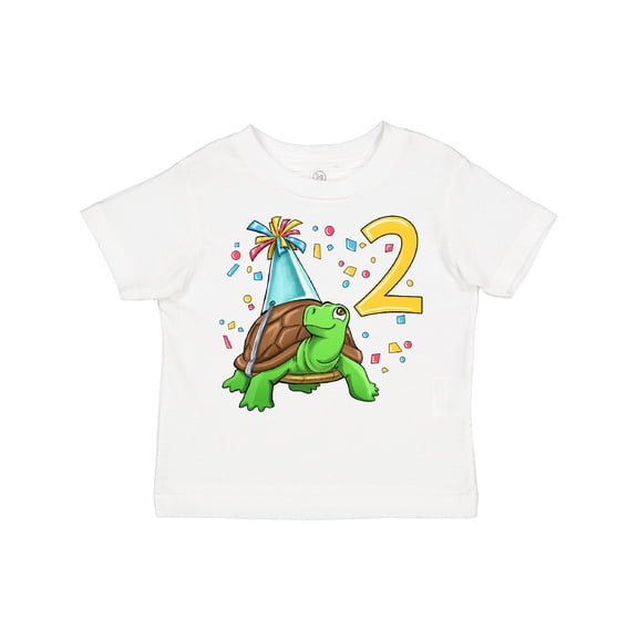 Inktastic 2nd Birthday Cute Turtle in Party Hat with Confetti Boys or Girls Toddler T-Shirt