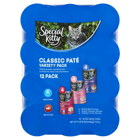 (2 pack) Special Kitty Classic Paté Premium Cat Food Variety Pack, 13 oz, 12