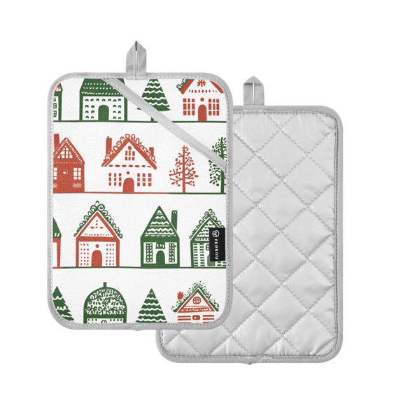 Yayeee Pot Holders Kitchen Heat Resistant with Pocket 7"x9.8" Cotton Oven Cooking Hot Pads, White Christmas House