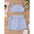 thumbnail image 3 of Musuos Baby Girl Summer Outfits 3 6 9 12 18 24M Solid Color Sleeveless V-Neck Cami Tops with Elastic Waist Shorts 2Pcs Set, 3 of 10