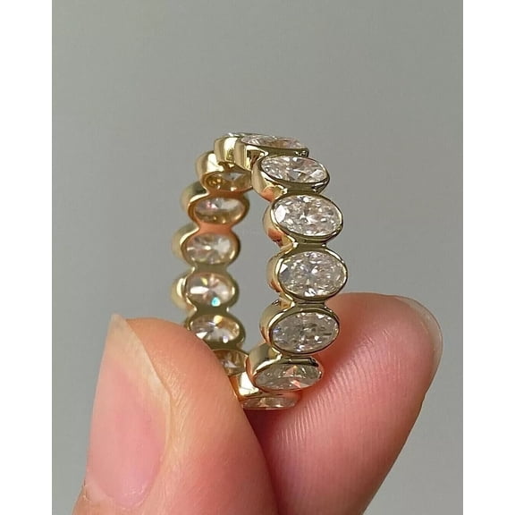 2.00 ct Oval Cut Lab Created Diamond Bezel Set Wedding Band Ring 14k Yellow Gold Plated