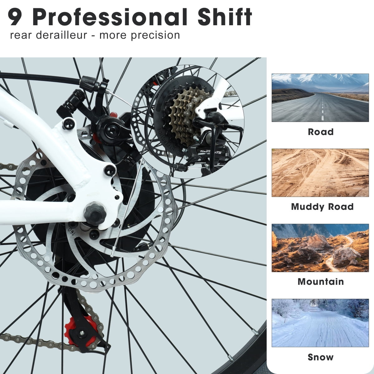 LuckyNote 24 Inch 21 Speed Mountain Bike, Adult Mountain Bicycle with Front Suspension Dual Disc Brakes Steel Frame Non-Slip Tires for Men Women Outdoor Cycling, White