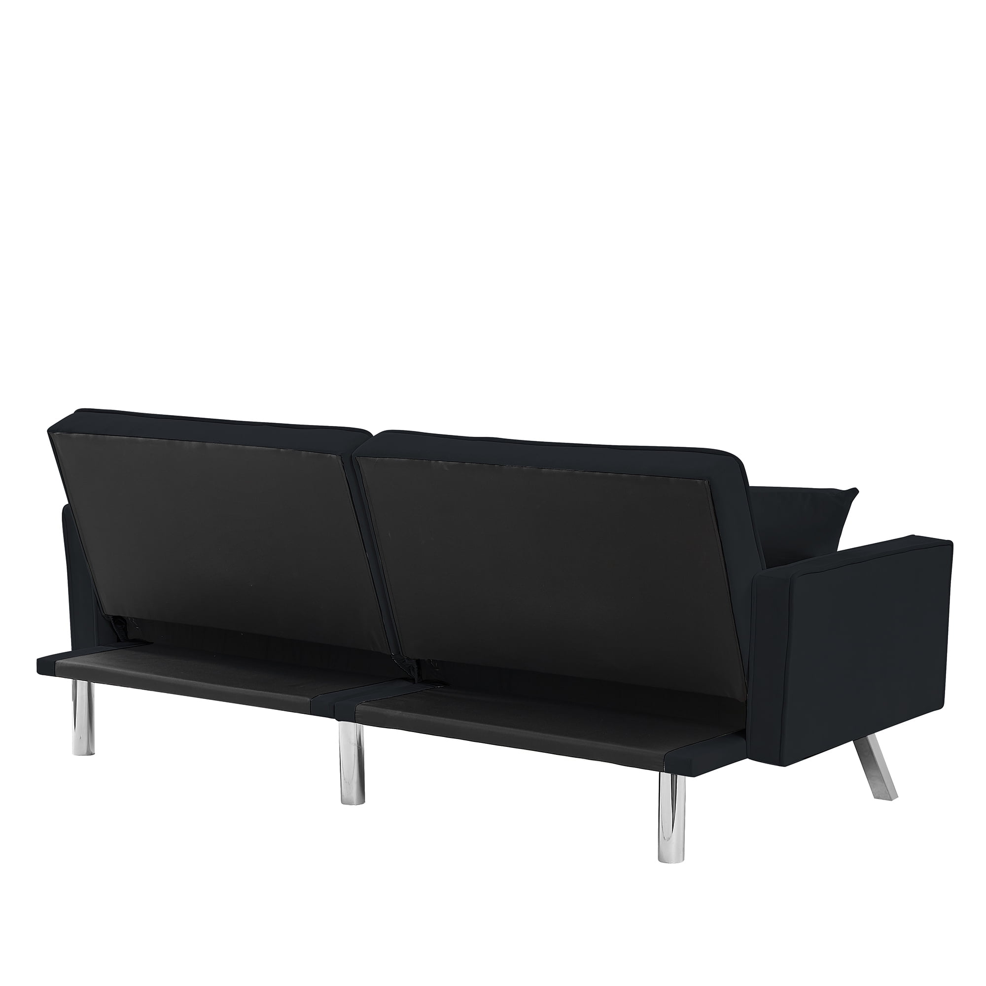 Kepooman Modern Convertible Velvet Futon Couch with 2 Pillows for Office Living Room Bedroom, Black Kepooman Modern Convertible Velvet Futon Couch with 2 Pillows for Office Living Room Bedroom, Black