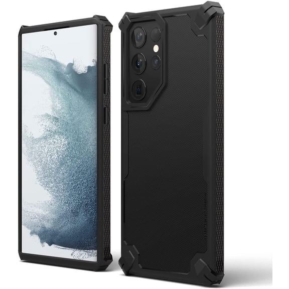 elago Armor Compatible with Samsung Galaxy S22 Ultra Case 6.8inch - Carbon Fiber Texture, Tough Rugged Design, Shockproof Bumper Cover, Full Protection, Premium TPU (Black)