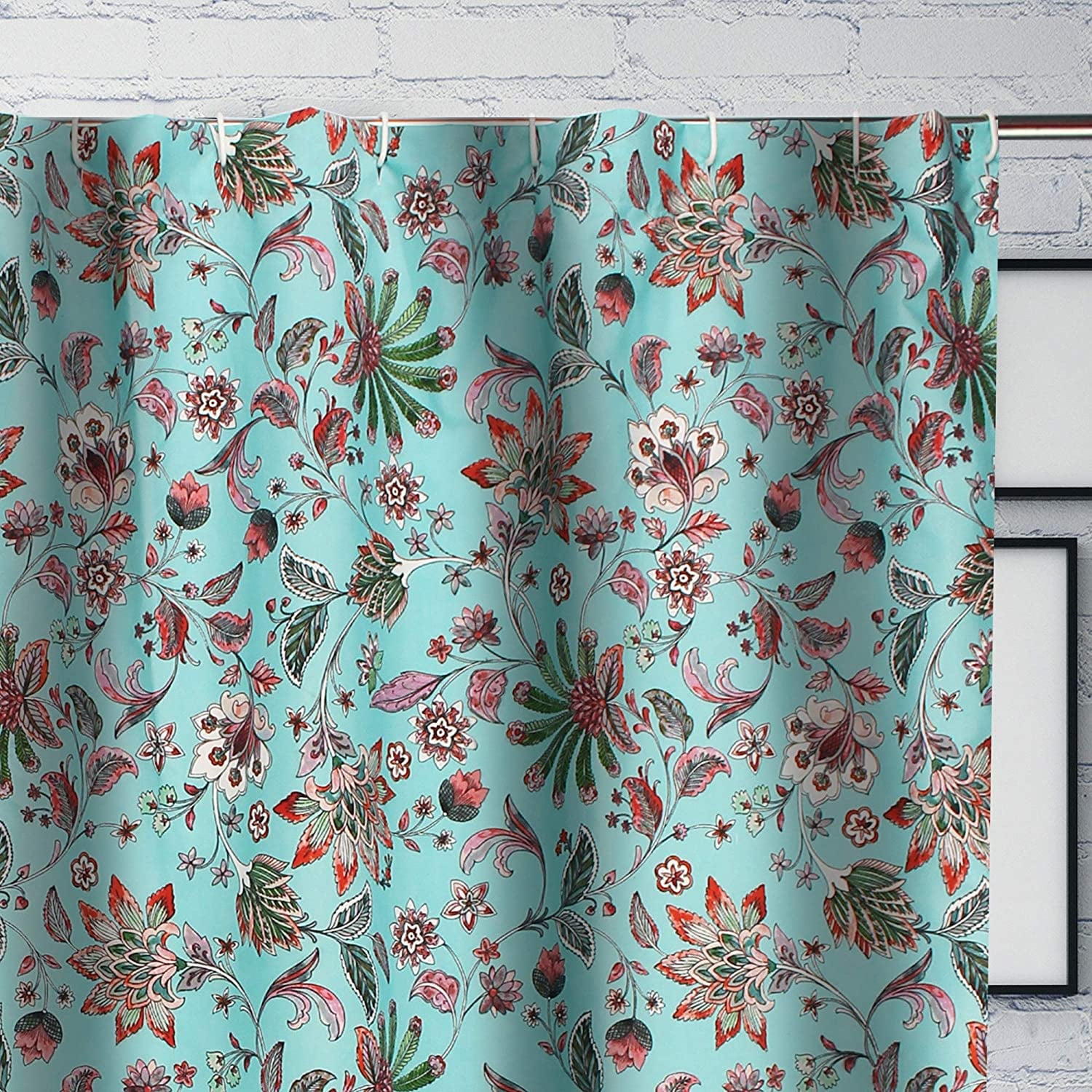Barefoot Bungalow Audrey Modern Tropcial Floral Paisley Polyester Shower Curtain, 72" x 72", Turquoise