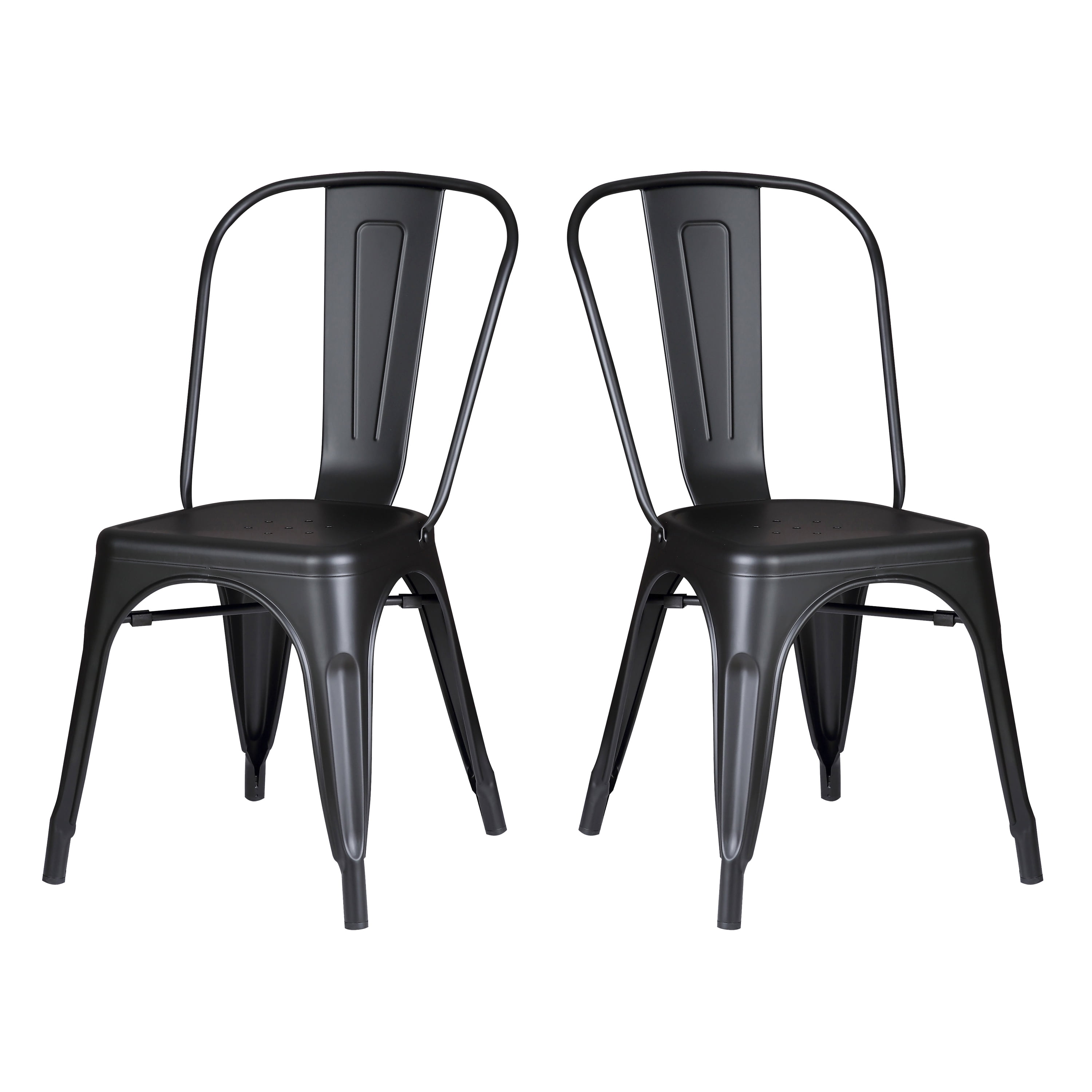 Modern Matte Black Metal Dining Room Kitchen Bar Chair, 18 inch seat Height, Set of 2