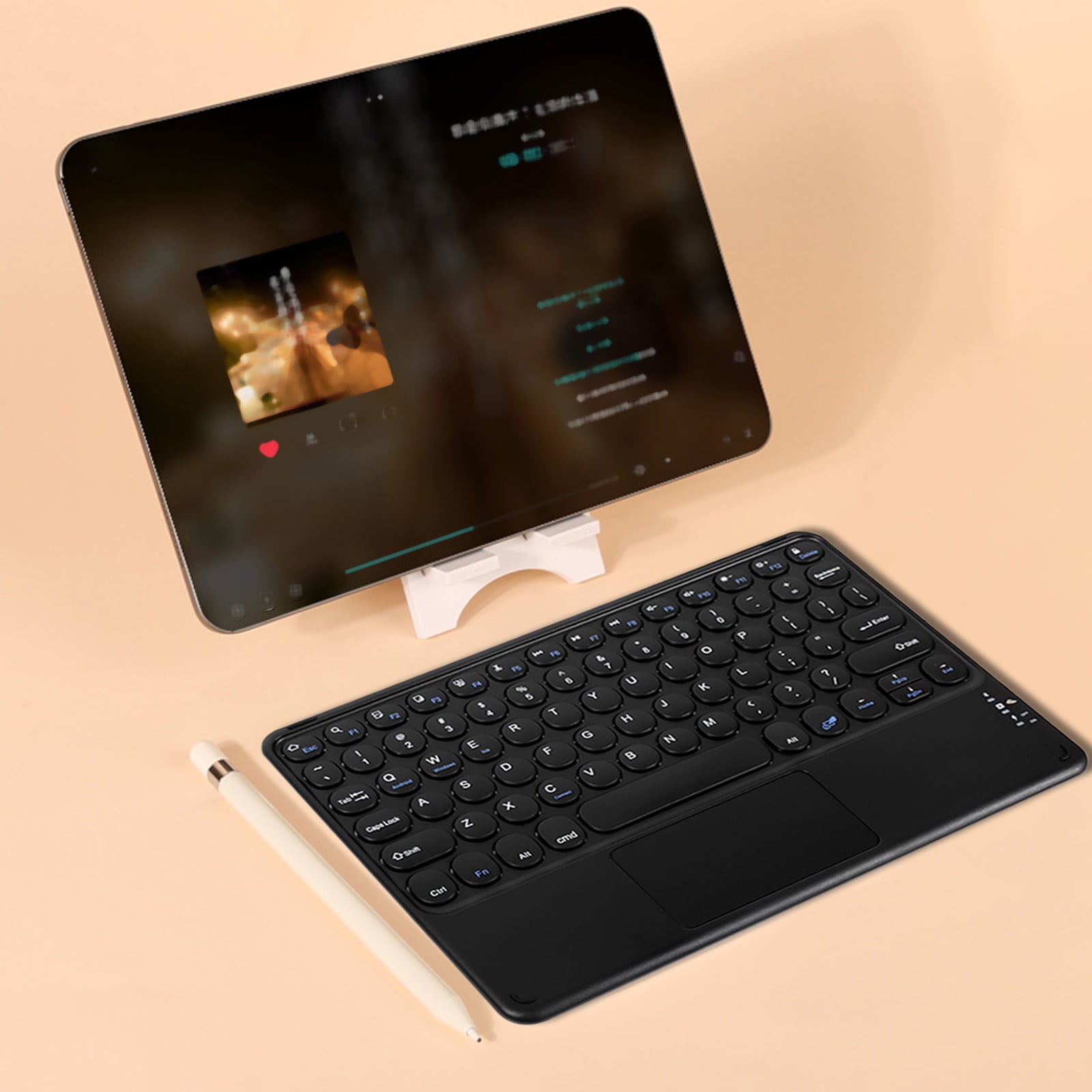 Bluetooth Keyboard with Touchpad, Round Keycap Portable Wireless Keyboard for PC Tablet, Rechargeable