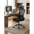 thumbnail image 4 of Silla de Oficina de Malla, Silla Ergonómica Giratoria con Soporte Lumbar, Reposacabezas, Apoyabrazos Abatibles, Negro, 4 of 6