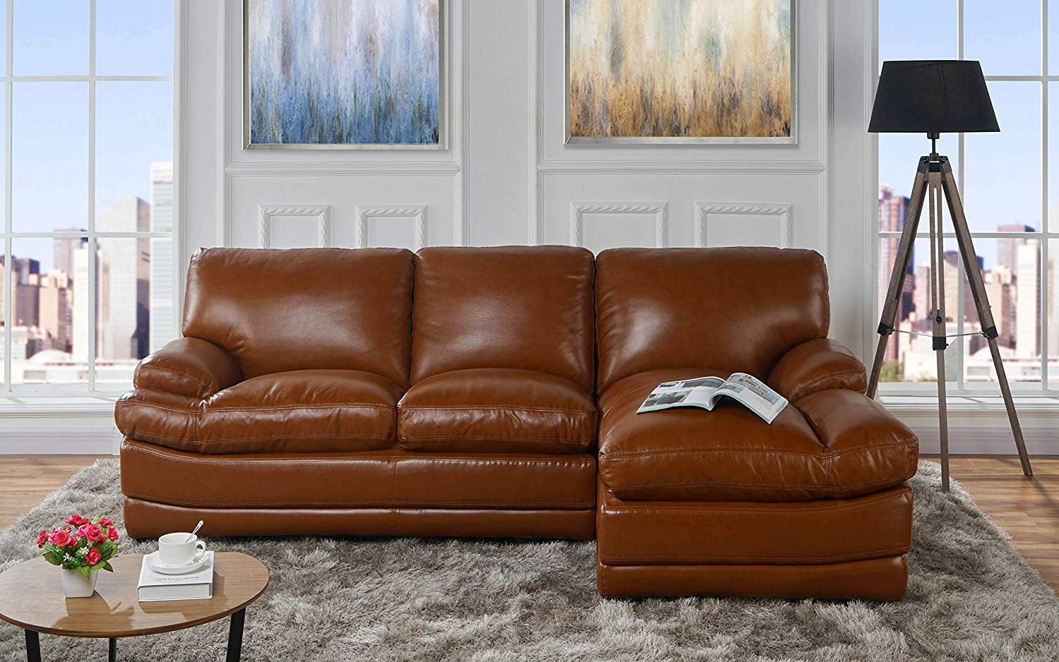 light brown leather chaise sofa