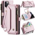 thumbnail image 1 of Funda tipo cartera para iPhone 11 Pro con bloqueo RFID, tarjetero, cremallera y ranura para billetes, correa de hombro magnética de piel sintética suave para mujer, 1 of 10