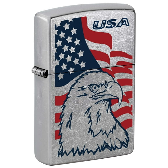 Zippo Lighter: American Eagle and Flag, USA - Street Chrome 81135