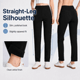 thumbnail image 6 of MASKERT Women’s Fleece Pants, High Waisted Casual Straight Leg Pants with Stretch, Warm Fleece Lined Slim Fit Pants with Zipper Pockets for Work Golf Hiking Daily Wear, 6 of 10