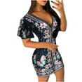 thumbnail image 1 of Pompotops Robe Longue Décontractée Mode Femme Serrée Fleurs Imprimées Sexy Col en V Profond Manches Courtes, 1 of 5